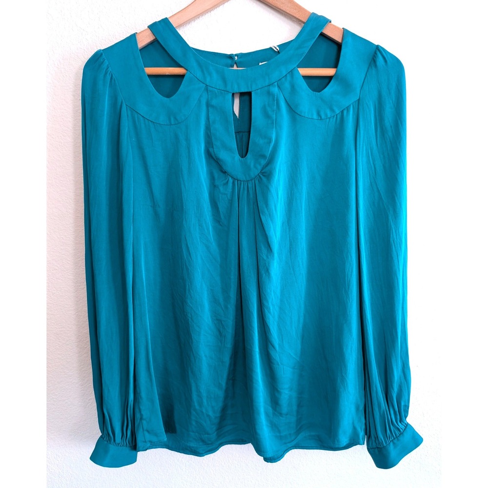 Milly of New York Teal Blue Silk Blend Cutout Keyhole Blouse Top Size 6